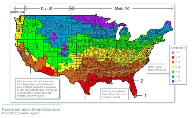 Map of USA with R-values for each zone