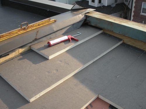 Tapered roof system on a commercial roof.