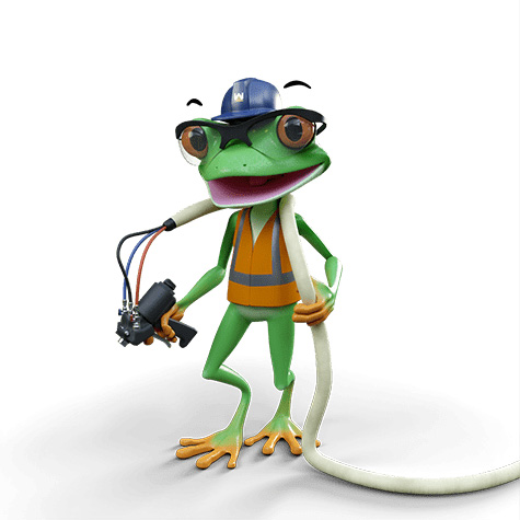 rufus holding a spray foam roofing gun