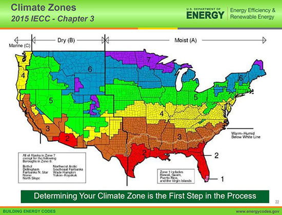 R-value per climate zone in US