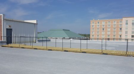 Walkway built into commercial roof