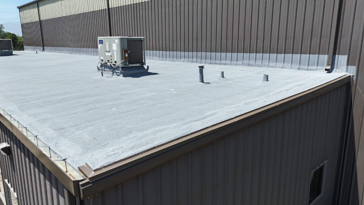 Featured image for “Tubular Steel – Spray Foam Roofing over Metal Panels”