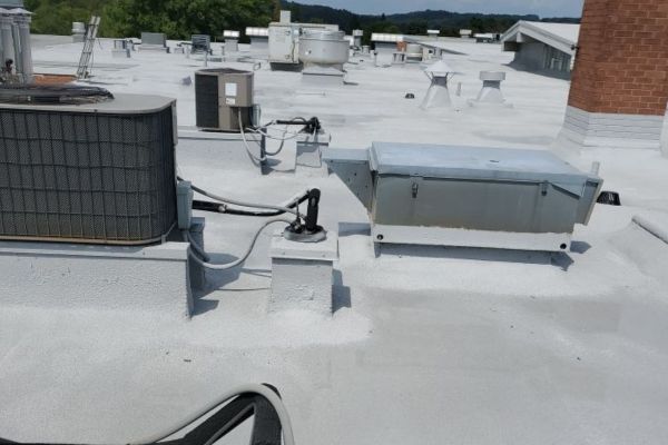 After photo of Oakview Elementary's spray foam roofing system.