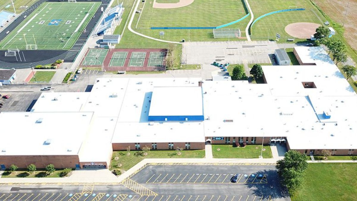 Finished silicone coated roof at Midview High School in Grafton, Ohio