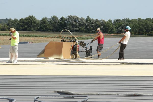 Robotic application of spray polyurethane foam on MTD metal roof