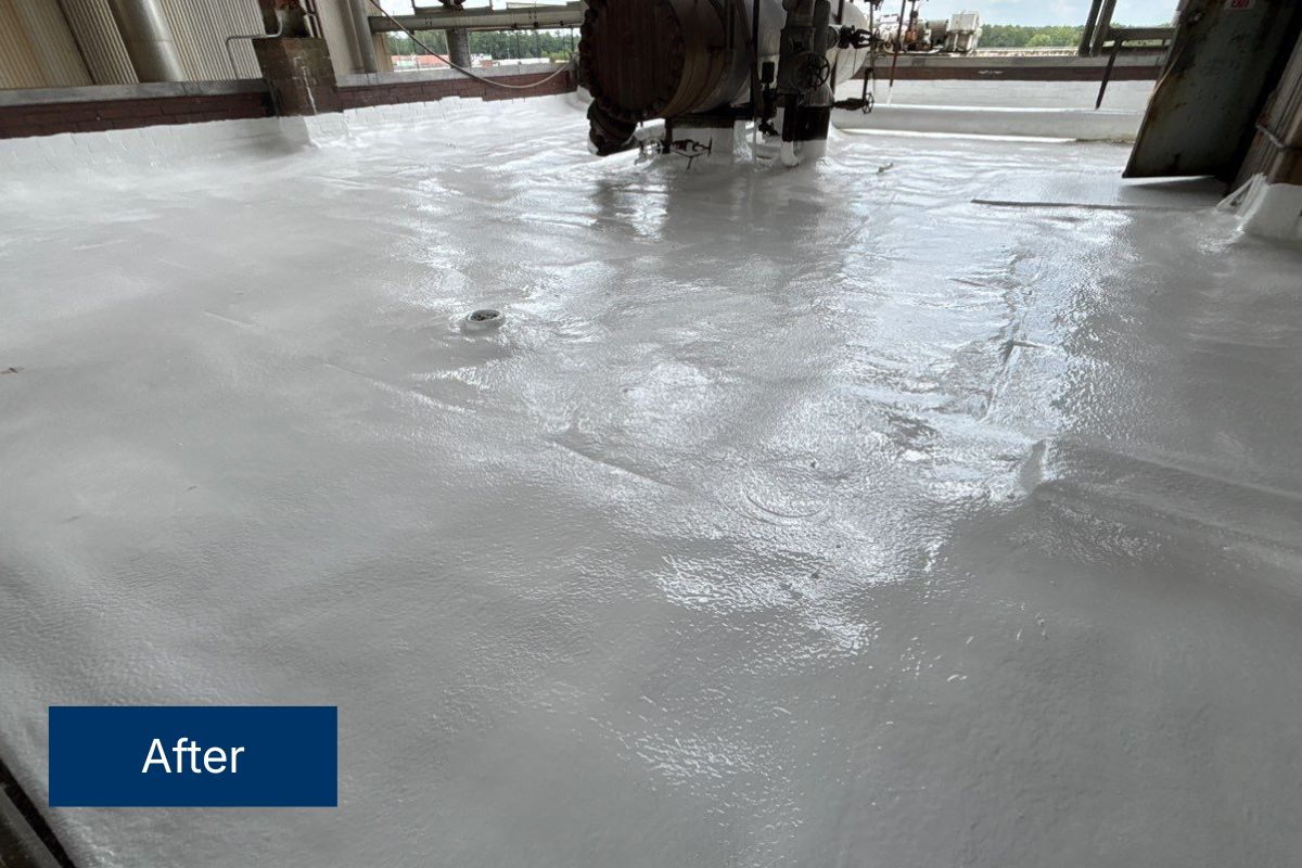 Finished spray foam roof with urethane coating on a commercial roof in Lugoff, South Carolina