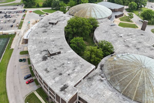 Normandy High School before a spray foam recoat was installed