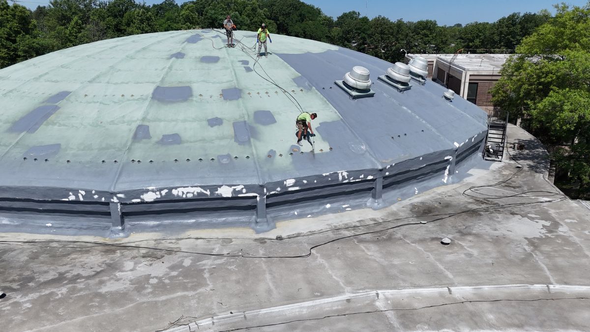 Featured image for “Spray Foam Roofing Recoat Installed on 97,100 SF School Roof and Domes in Parma, OH”