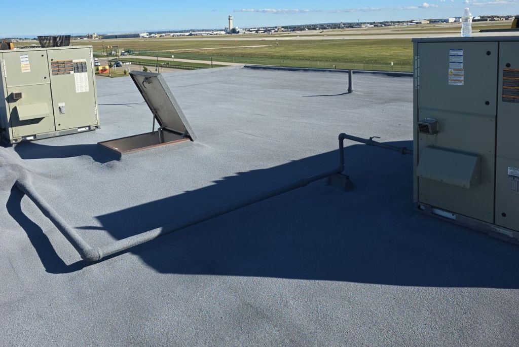 commercial spray foam roofing system installed over an existing TPO roof in Cleveland, Ohio
