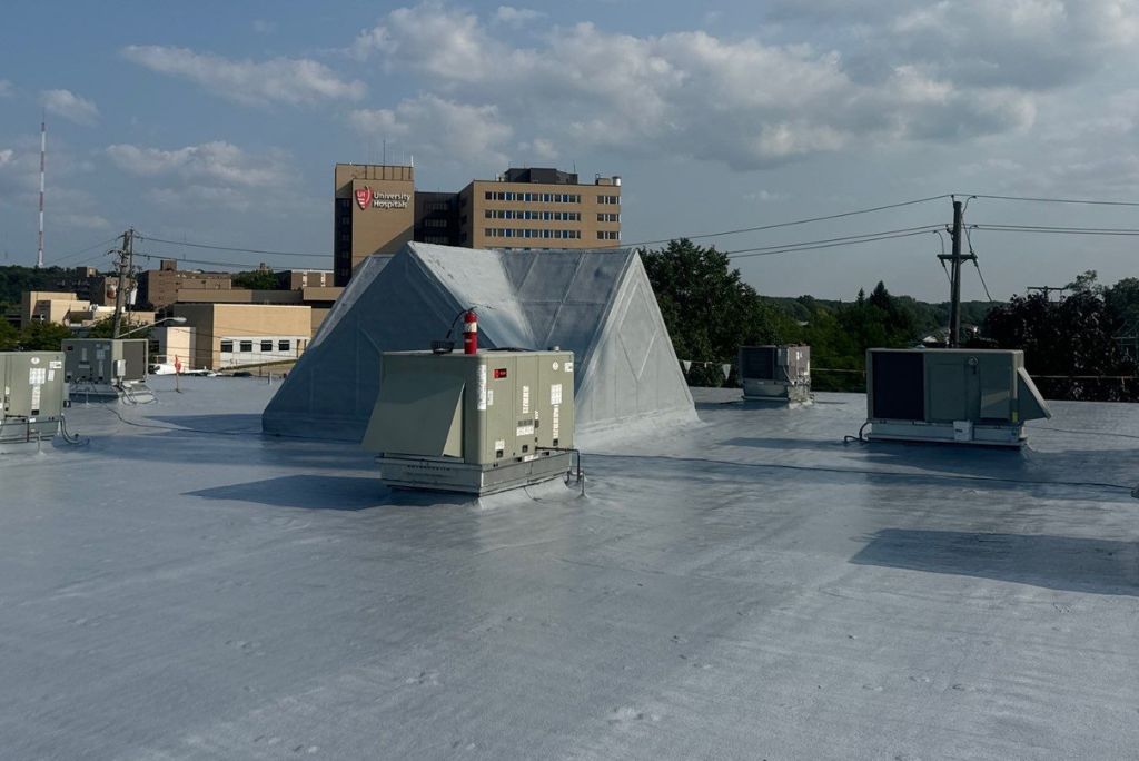 Commercial Roof Installed at Parma's Senior Center - coating over spray foam