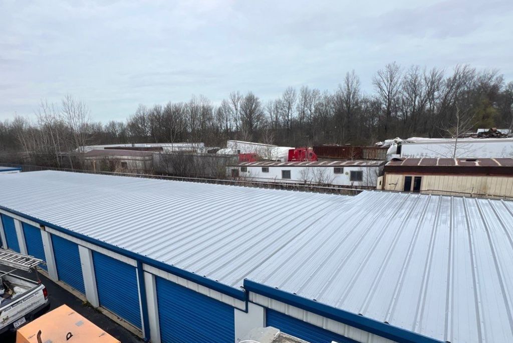 Finished Silicone Roof Coating System over a Metal Storage Unit Roof in Elyria, Ohio
